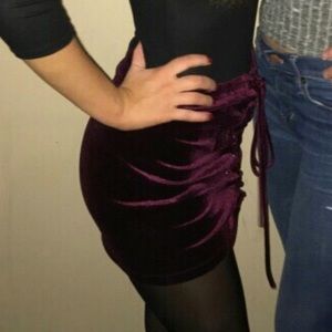 Burgundy velvet lace up skirt